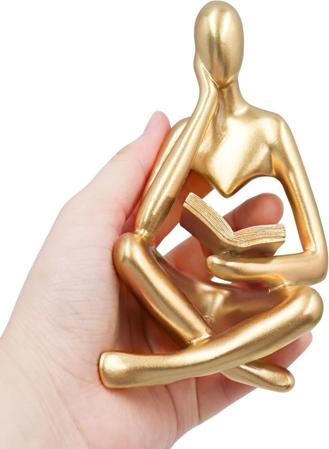 Chiorgone Golden Abstract Thinker Reading Sculpture - Resin Desktop Statue for Home Office Decor & Intellectual Gift (Contemplative Right Pose) - Image 2